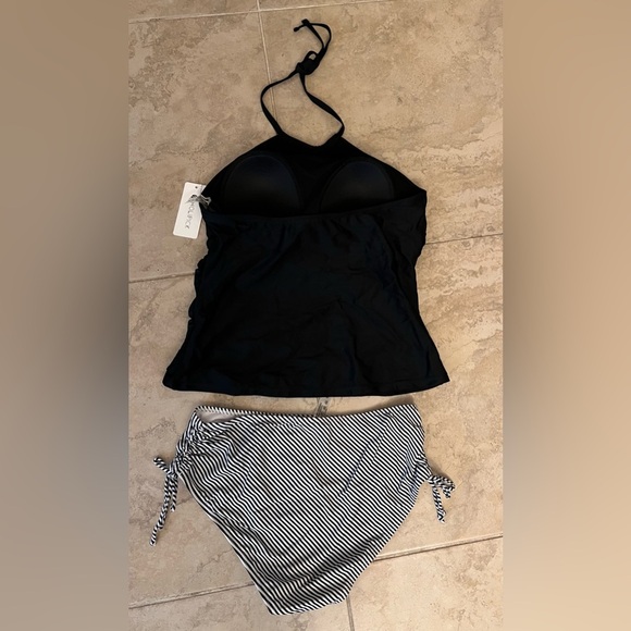 Hillock Black Halter Top with Striped Bikini Bottom - Picture 2 of 2